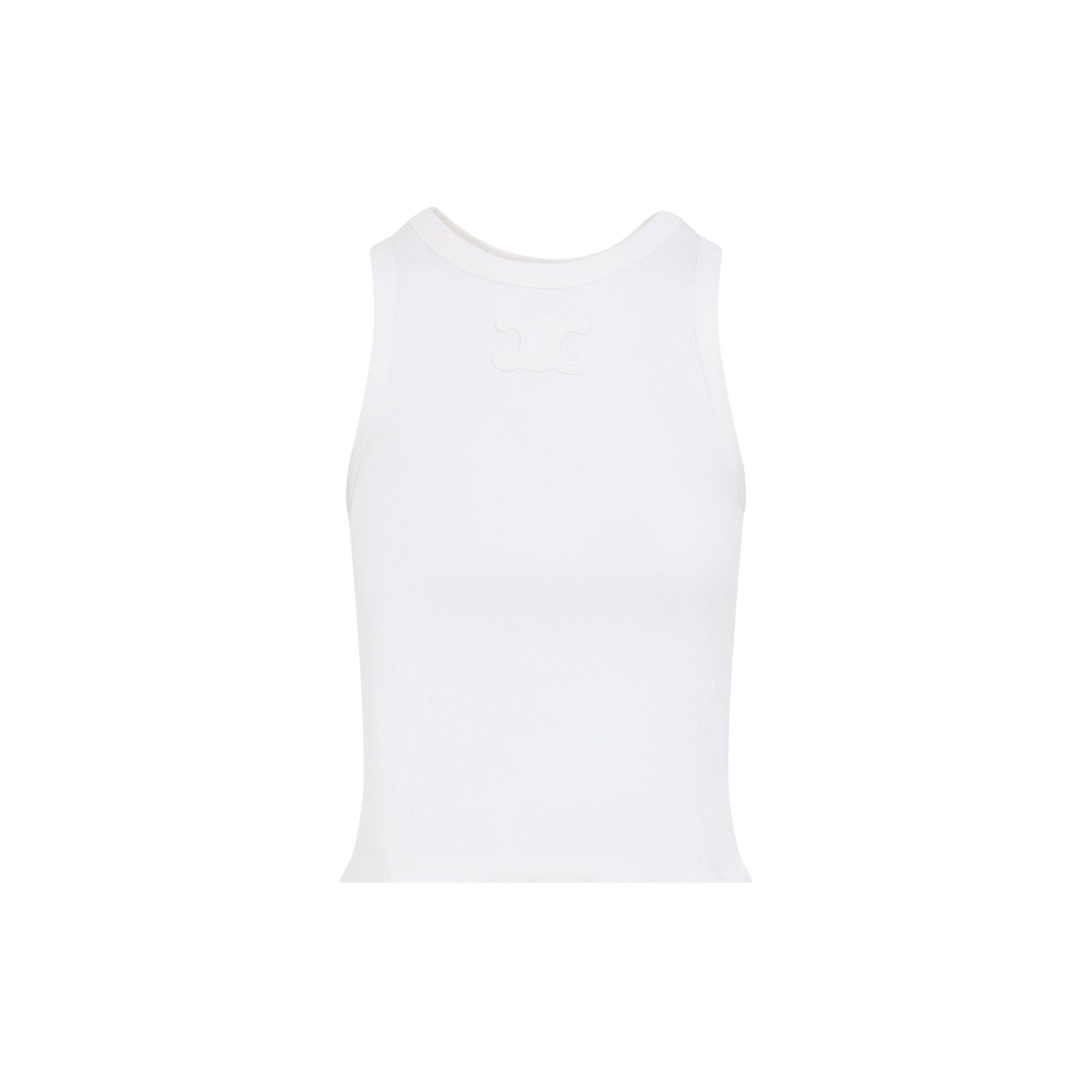 Ribbed White Tank Top with Tonal Triomphe Logo
