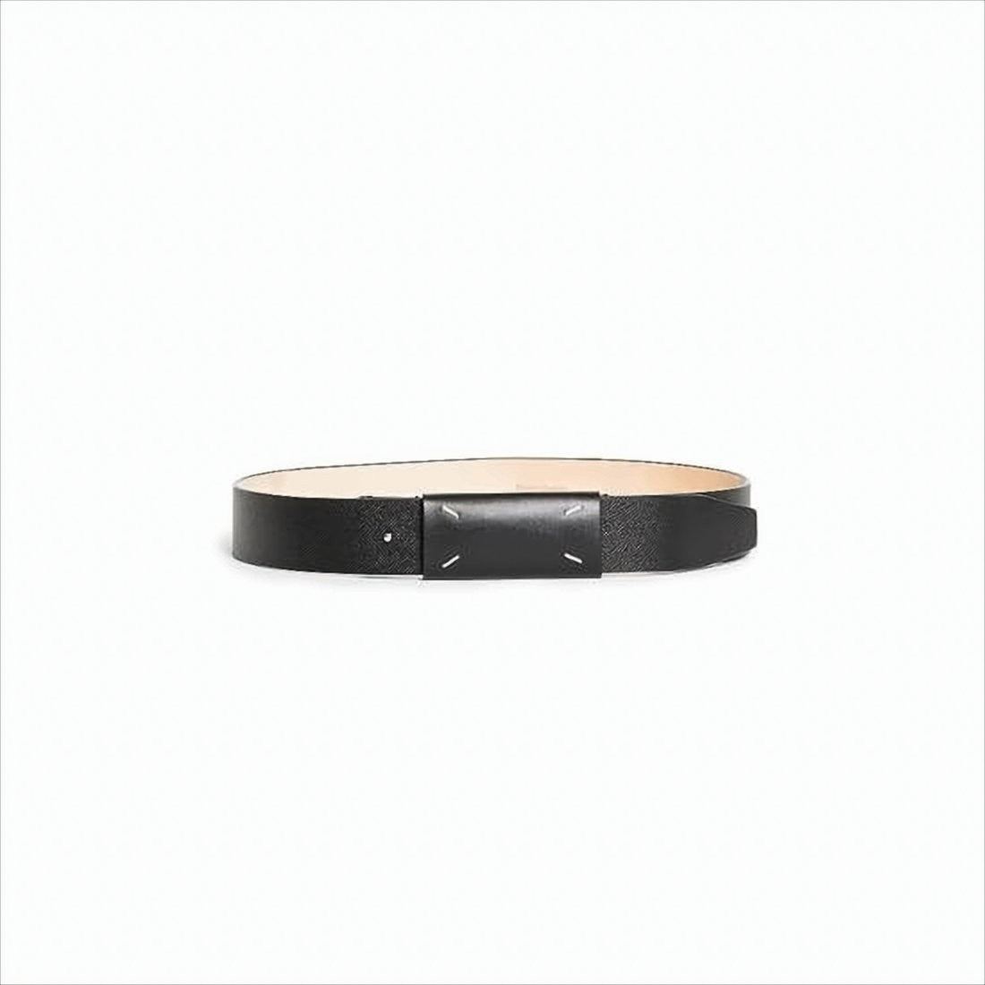 Rectangular Buckle Leather Belt With Textured Finish