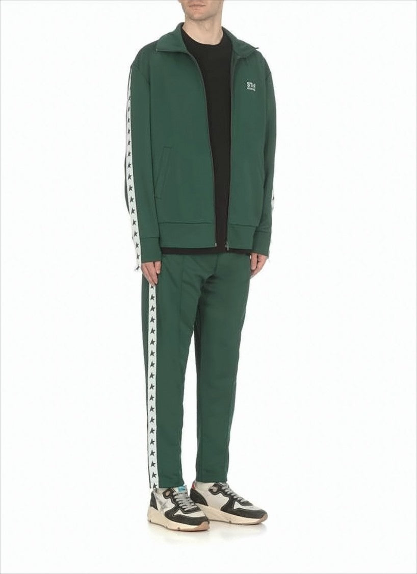 Tapered Green Joggers with Dark Green Star Motifs