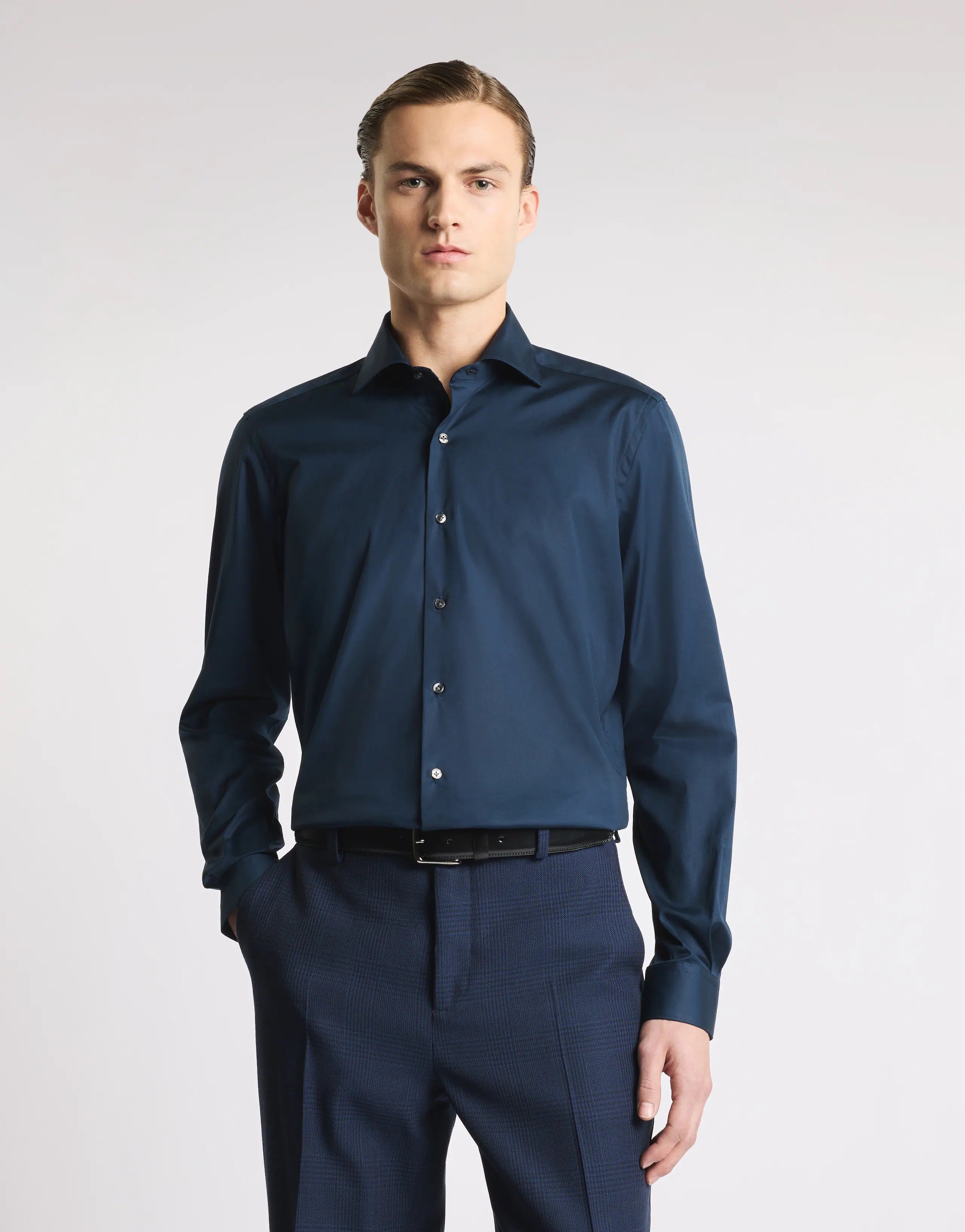 Navy Blue Stretch Fabric Shirt