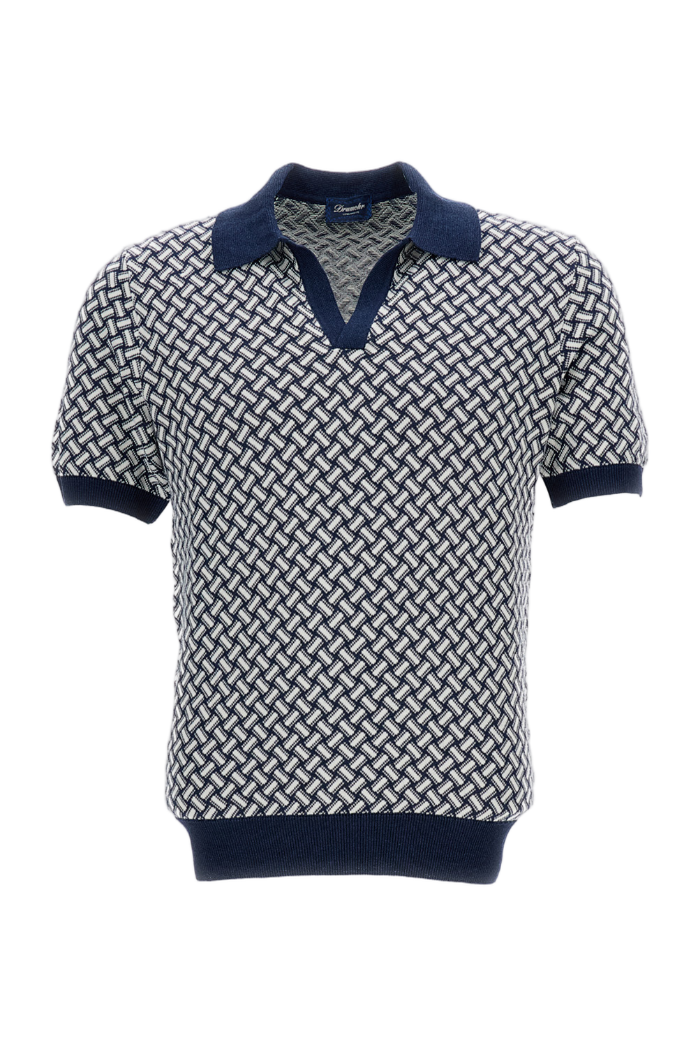 Blue/White Cotton-Blend Polo Shirt