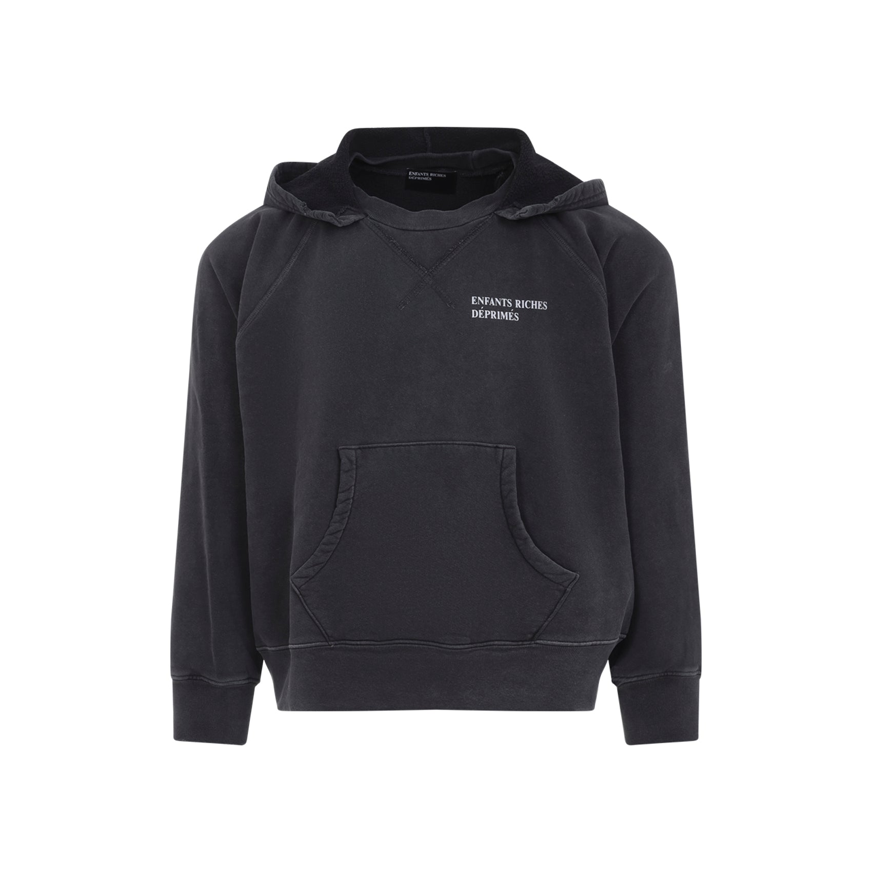 Vintage-Inspired Black Hoodie with Subtle Logo and Pocket