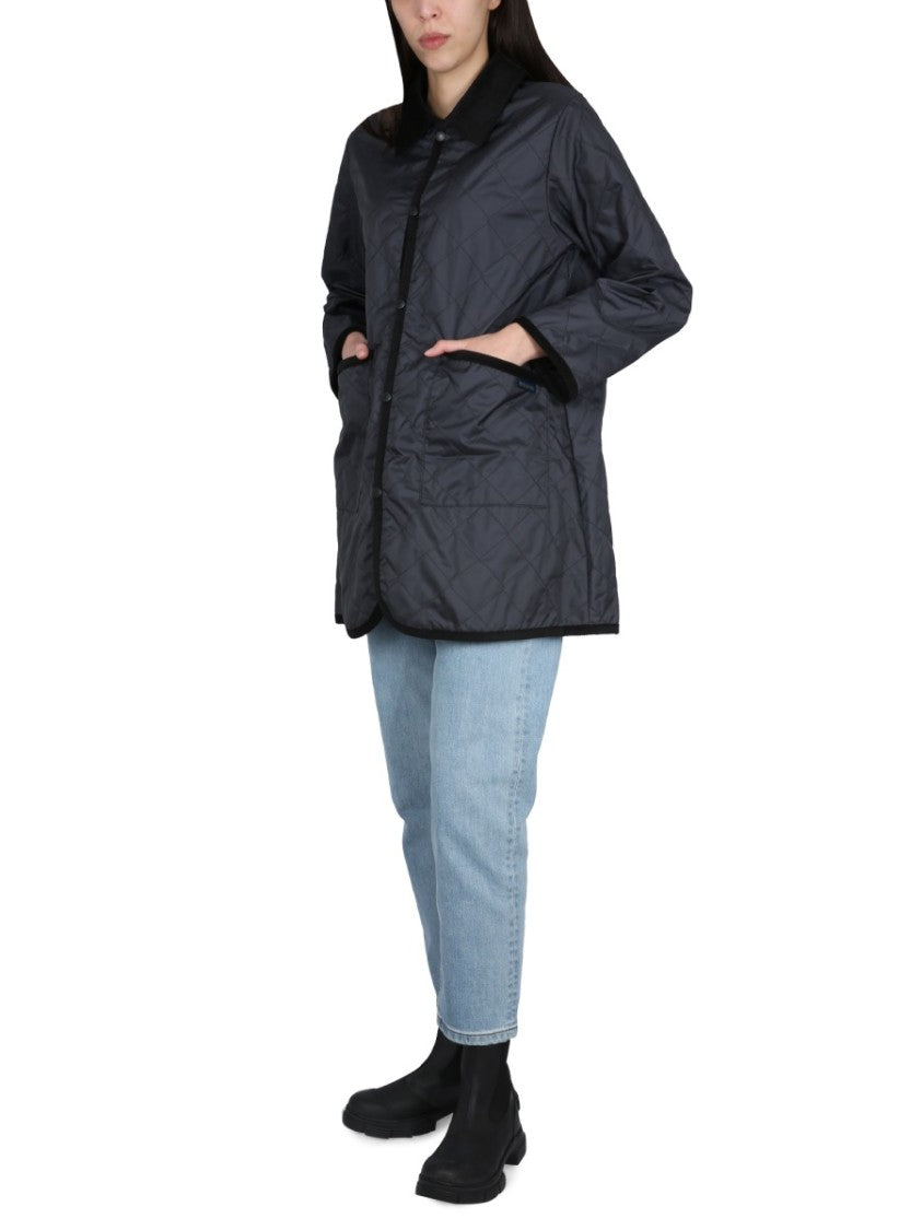 Quilted Nylon Jacket With Velvet Collar