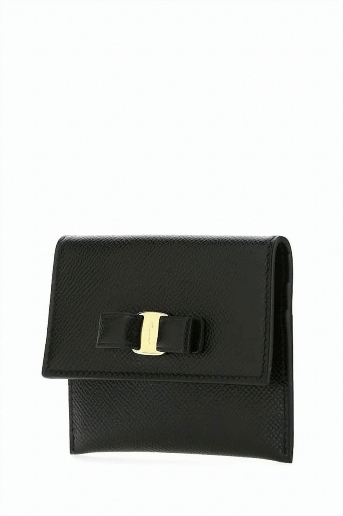 Textured Leather Cardholder With Flap Closure And Gold-Tone Accent