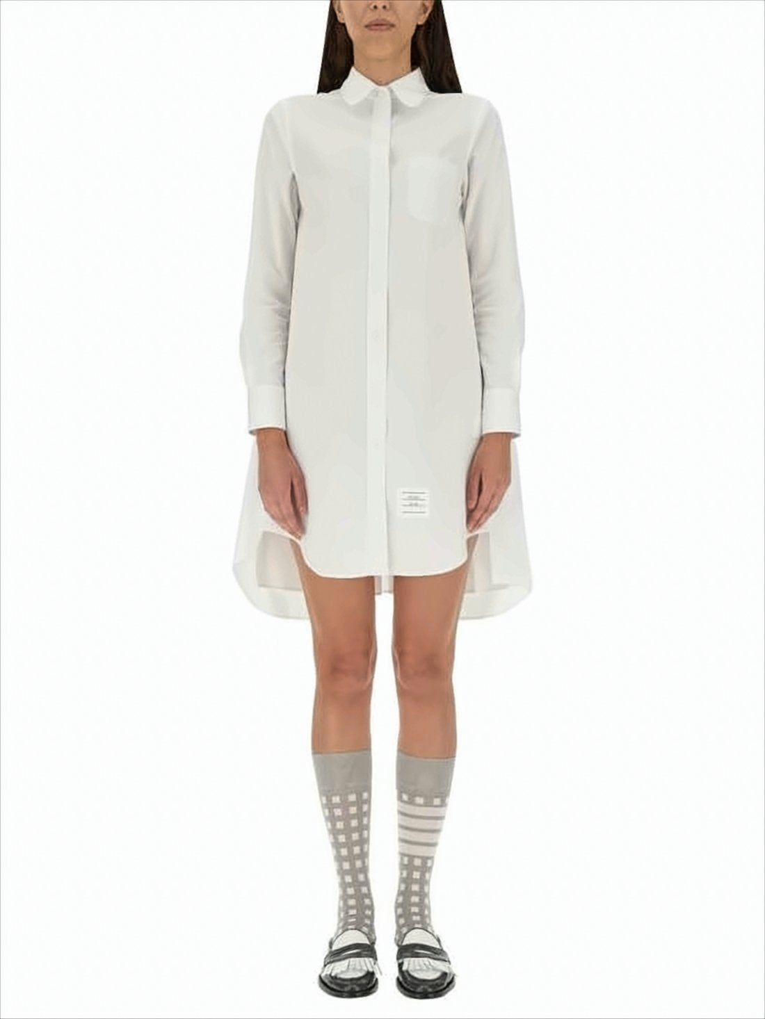 Classic Button-Down Midi Dress with Curved Hem