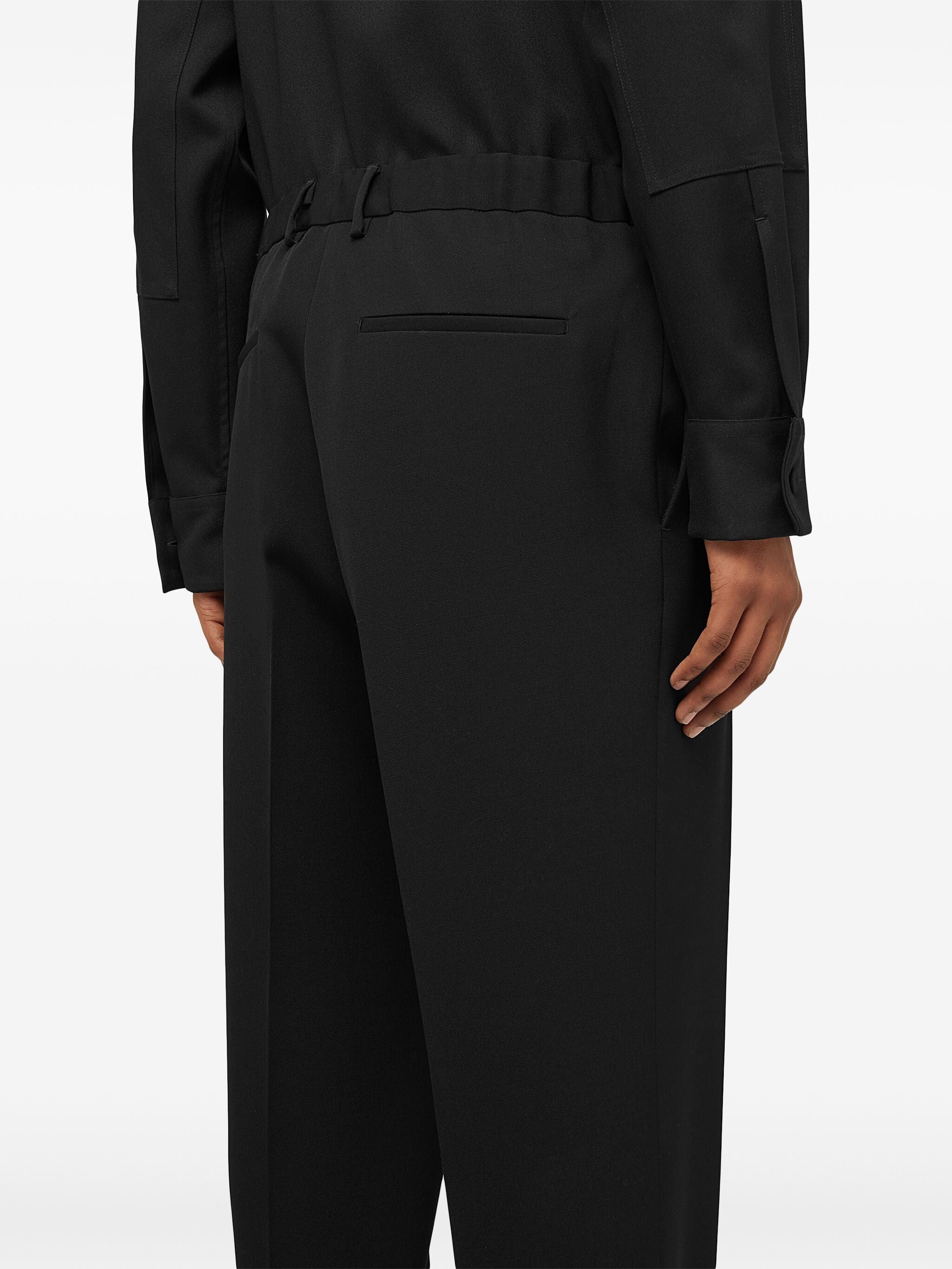 Black Tapered Wool Gabardine Trousers