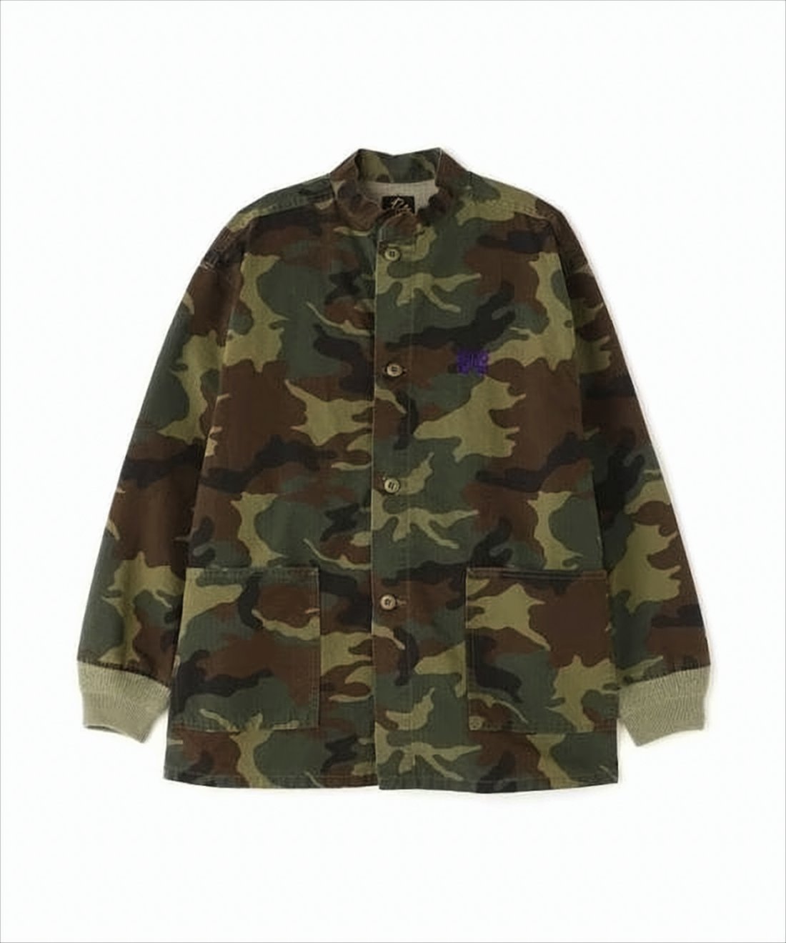 Camo-Patterned Military-Inspired Jacket with Ribbed Cuffs