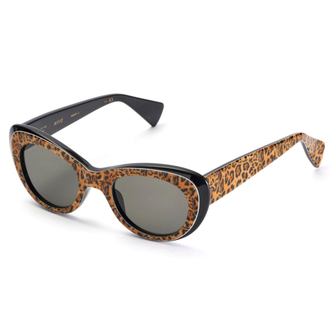 Diva Bold Cat-Eye Sunglasses with Leopard Print Accents