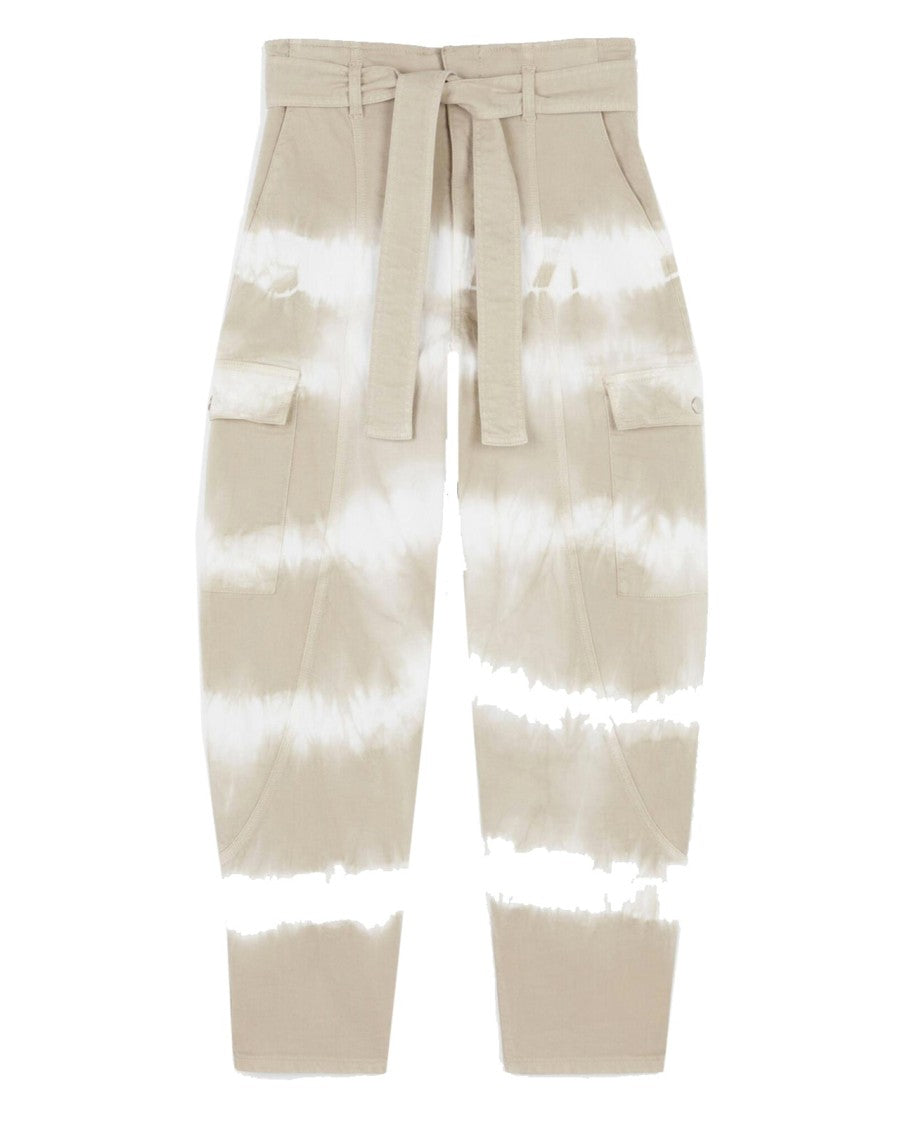 Beżowo-białe dżinsy tie-dye z wysokim stanem