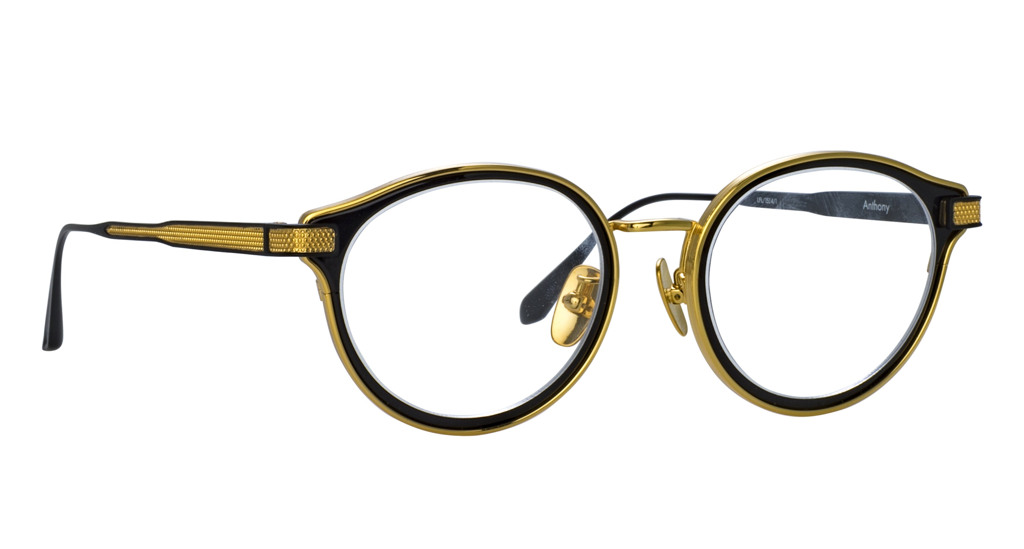 Lfl Round Titanium Eyeglasses with Textured Gold Temples