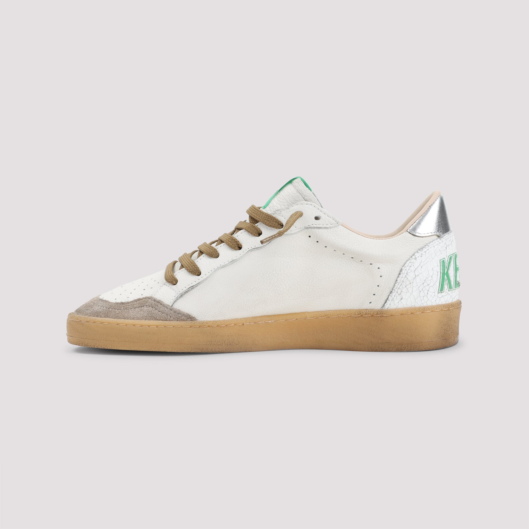 Distressed Leather Low-Top Sneakers with Metallic Accents