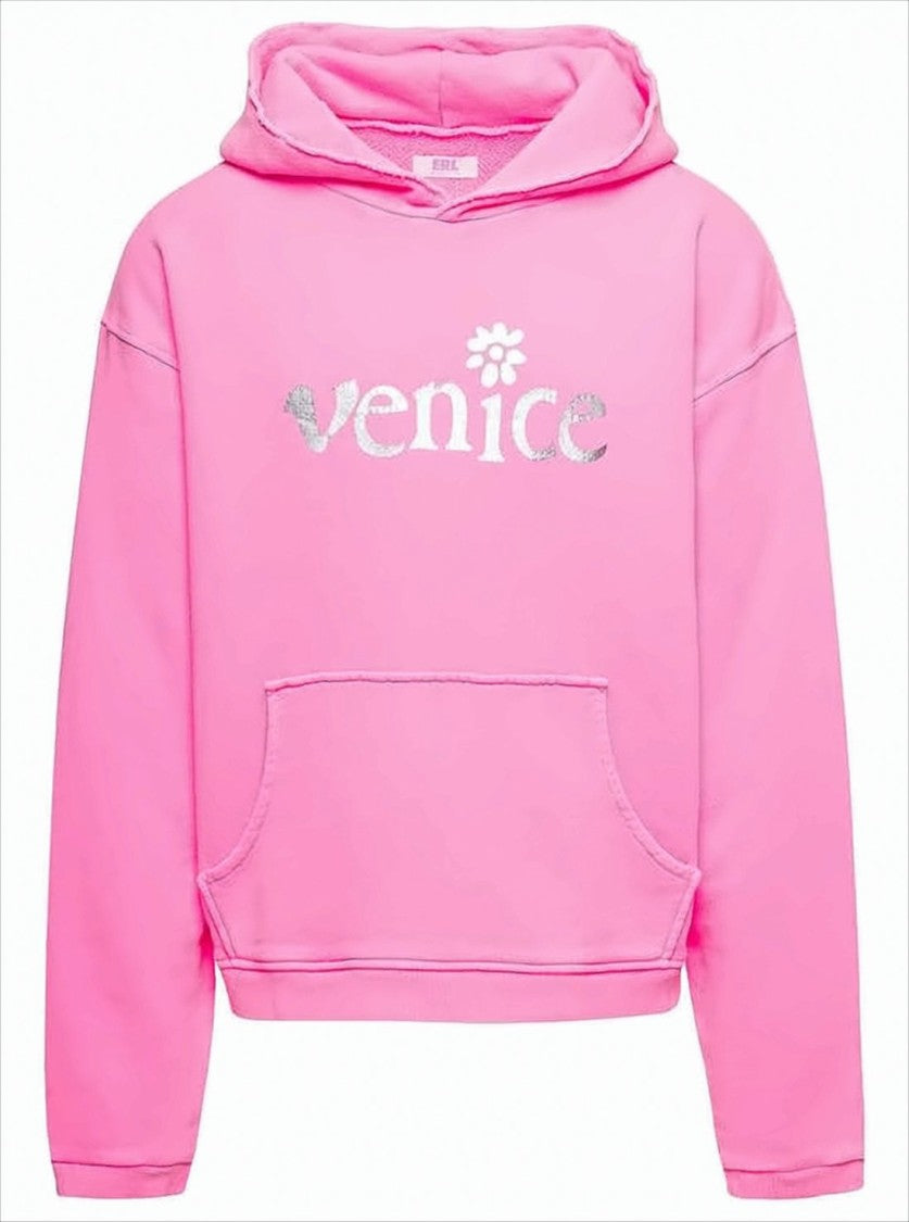 Cropped Pink Hoodie with Silver Print