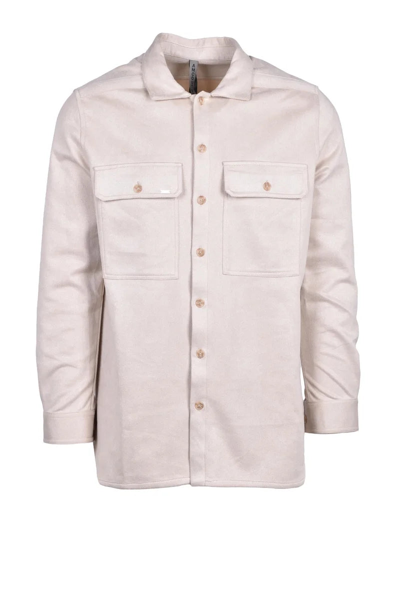 Beige Button-Down Shirt with Chest Pockets