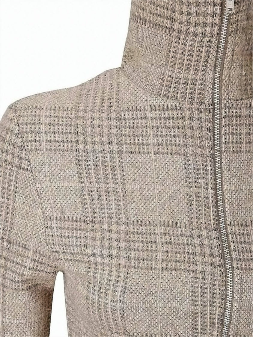 Fitted Textured Cardigan with High Collar and Zip Closure