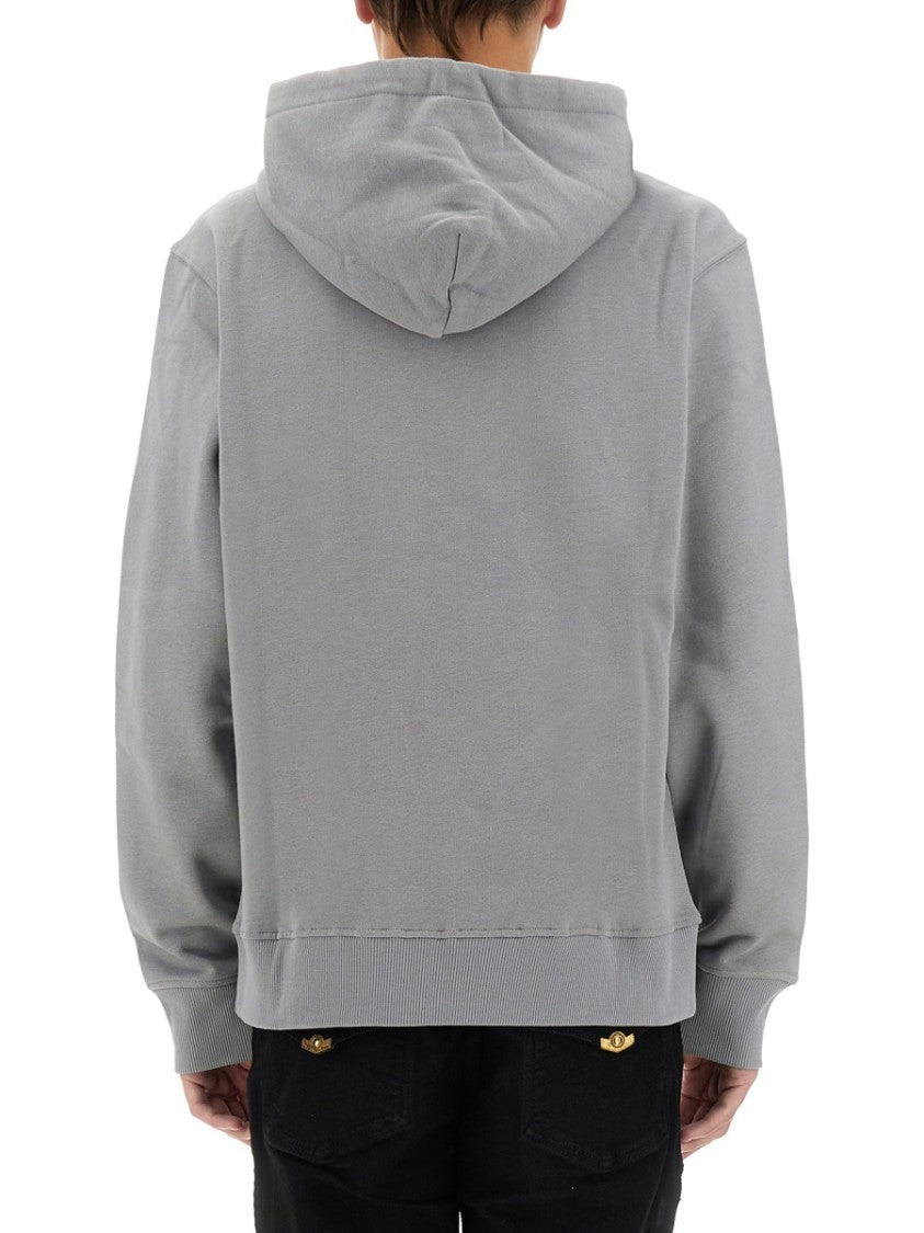Grey Logo Print Sweatshirt With Classic Hood