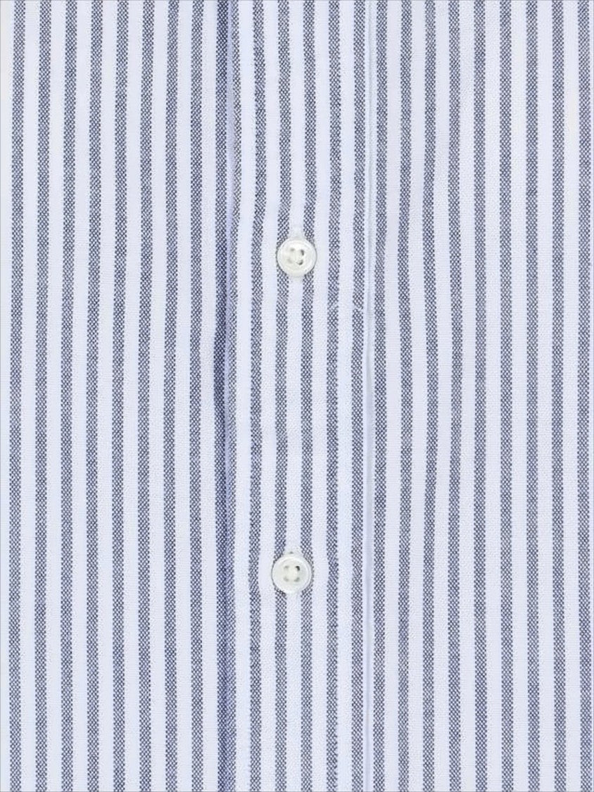 Vertical Blue and White Striped Button-Down Shirt