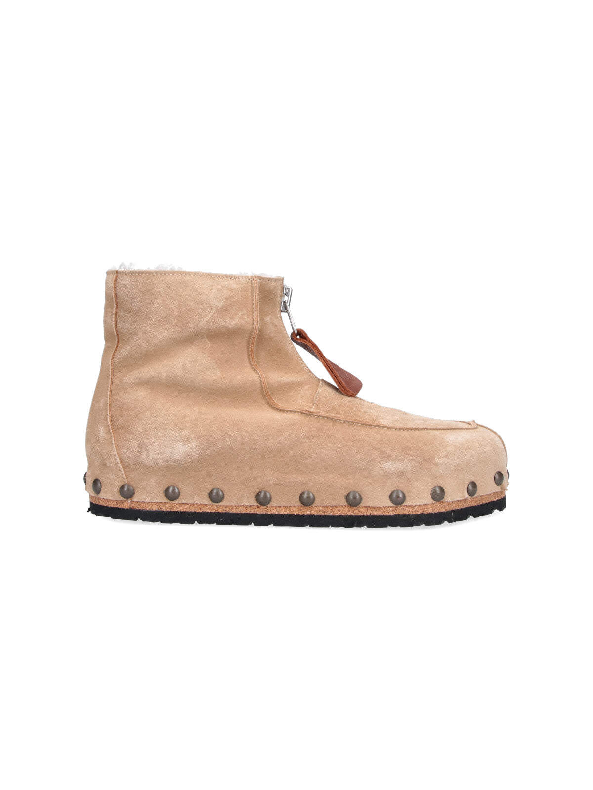 Tan Studded Leather High-Top Boots