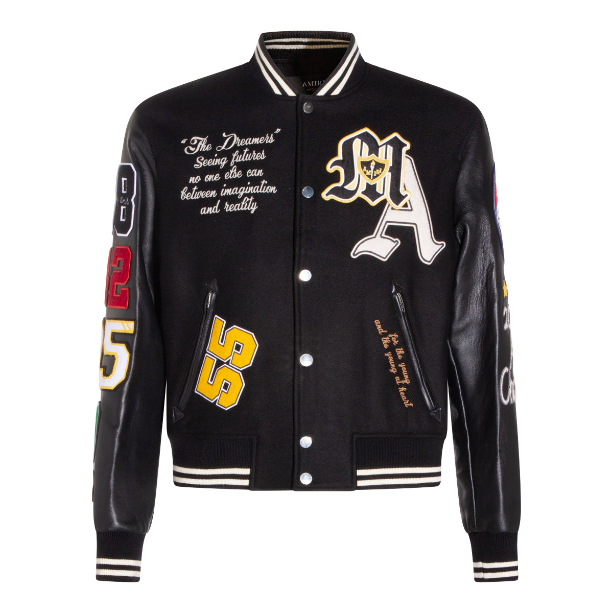 Varsity-Inspired Black Wool Jacket With Leather Sleeves
