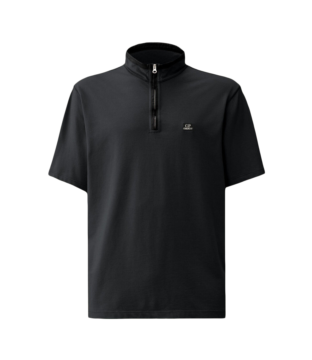 Short-Sleeved High Collar T-Shirt With Zip Closure