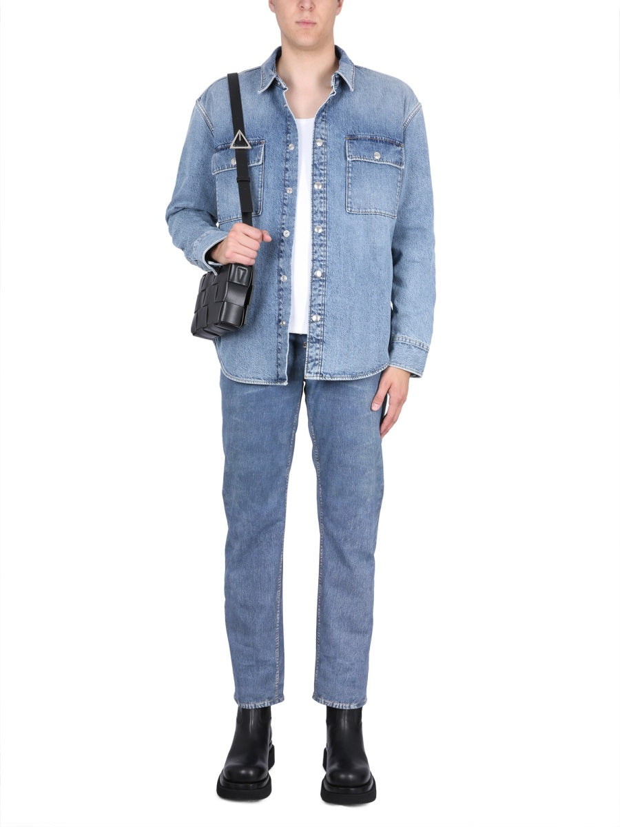 Classic Blue Denim Shirt with Structured Silhouette