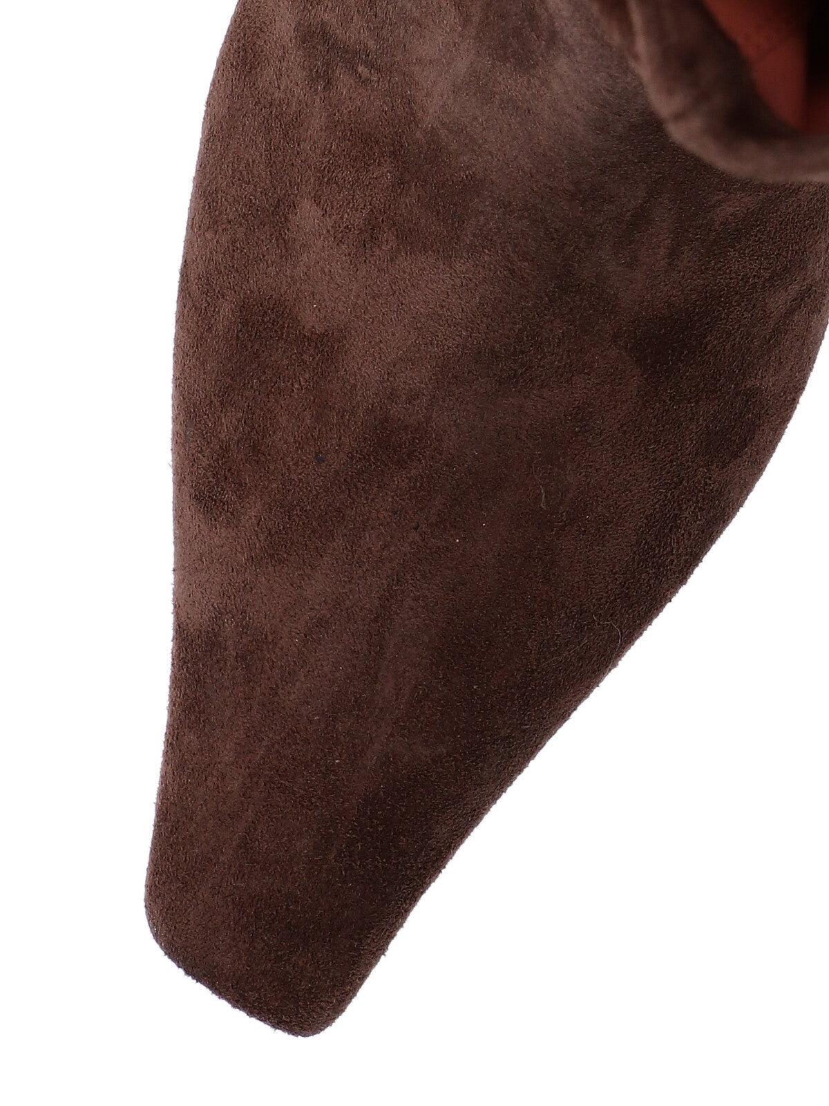 Ruched Dark Brown Suede Ankle Boots