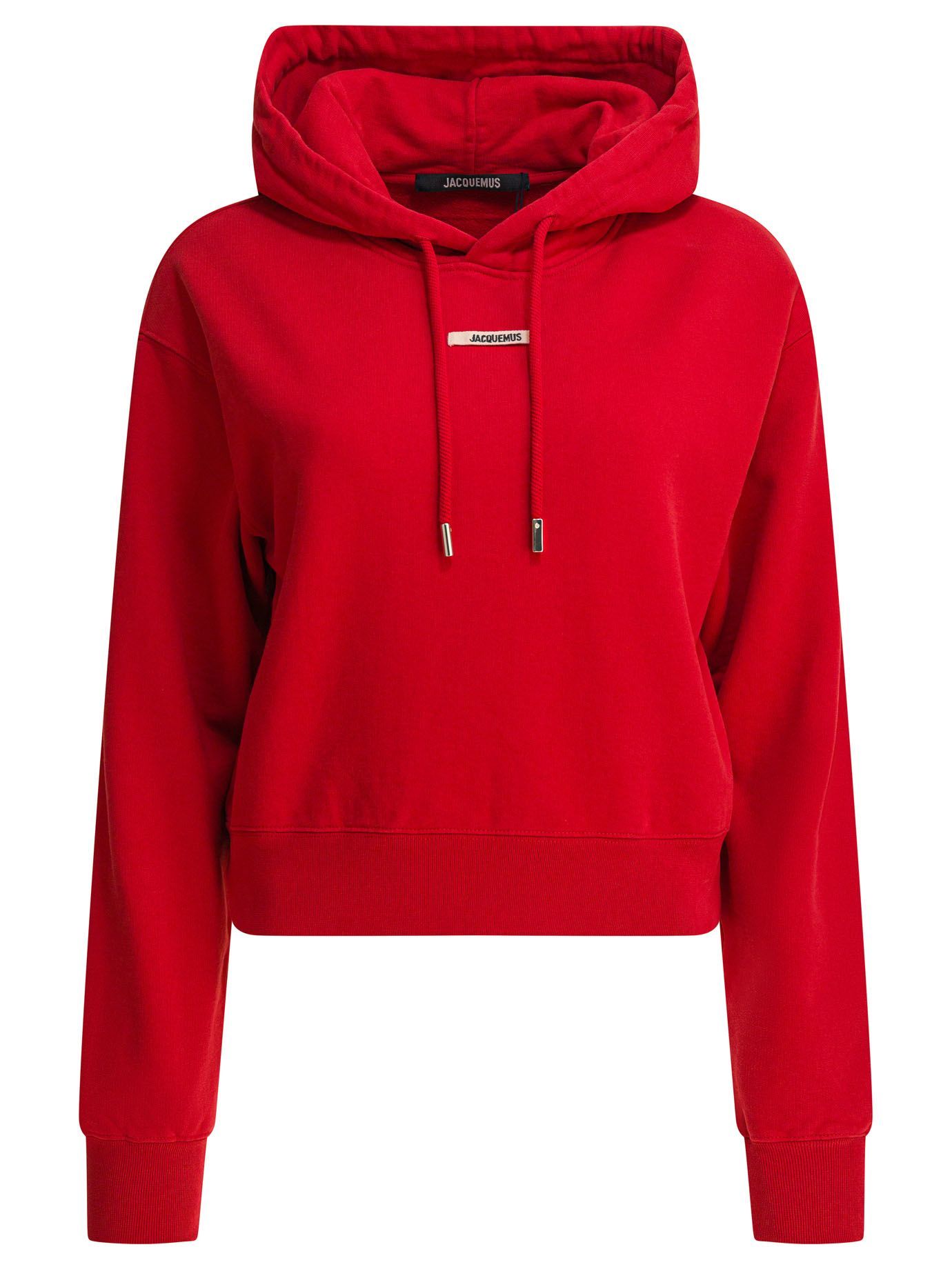 Cropped Hoodie with Drawstring and Logo Patch