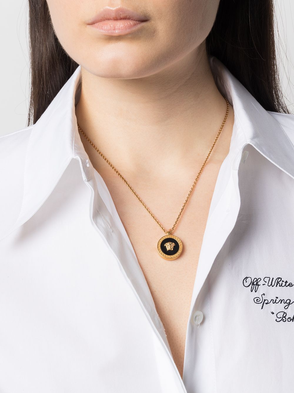 Round Pendant Necklace With Gold Medusa Emblem