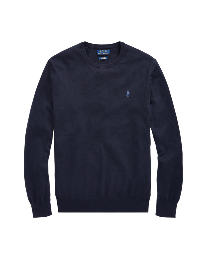 Men's Round Neck Blue Cotton Sweatshirt