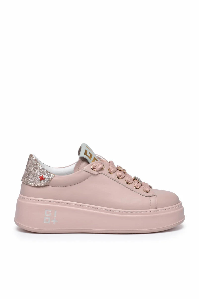 Leather Wedge Sneakers - Pink
