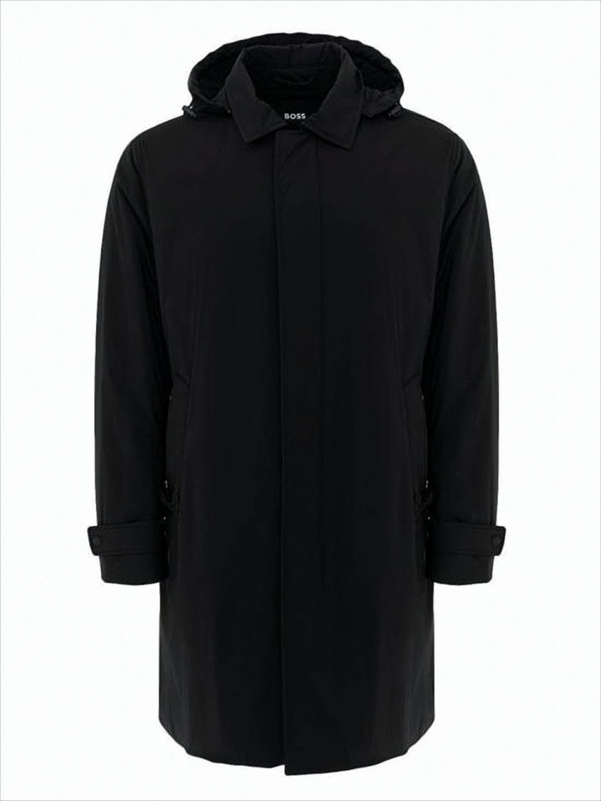 Black Jacket With Hood And Streamlined Silhouette