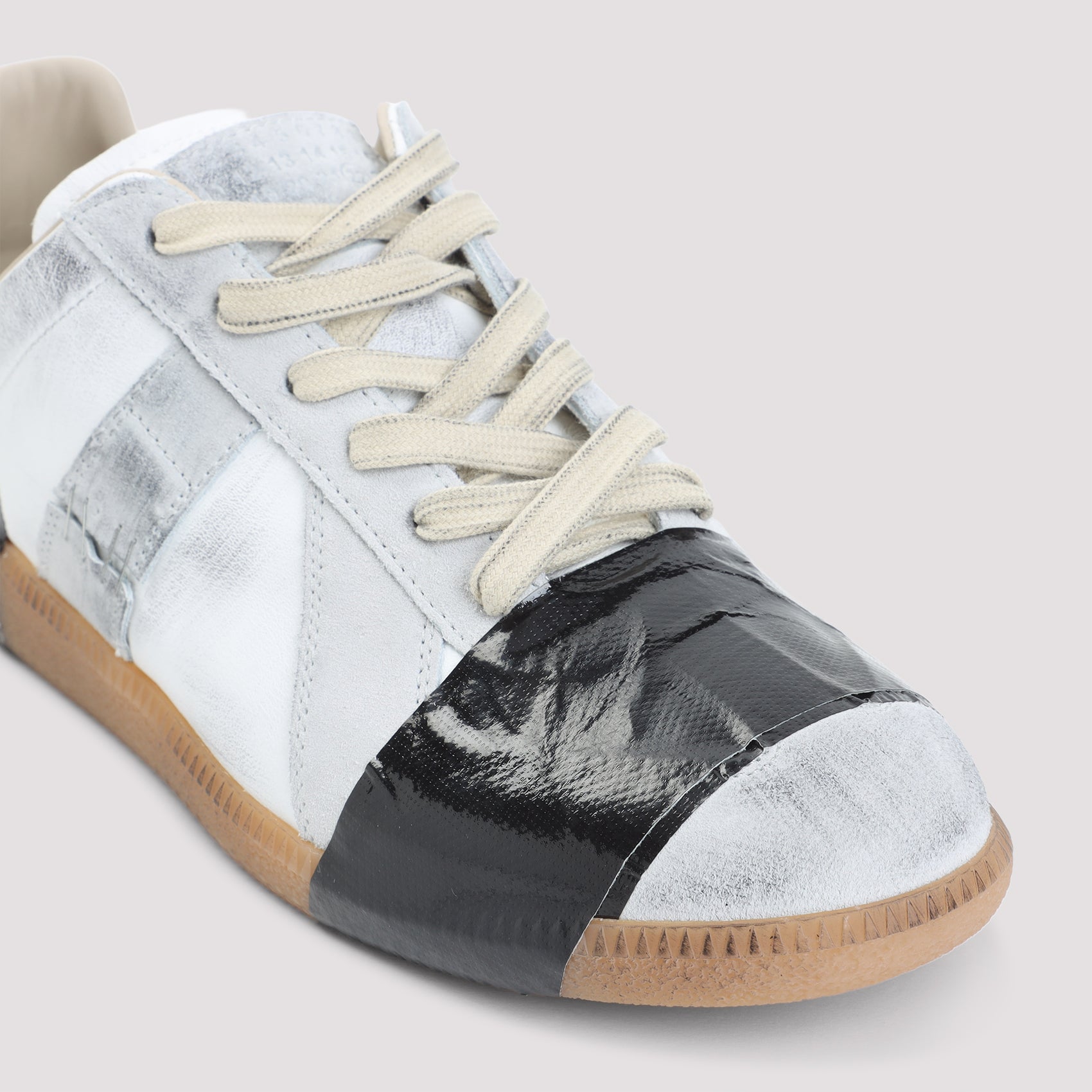 Low-Top White Sneakers with Tape-Like Overlays
