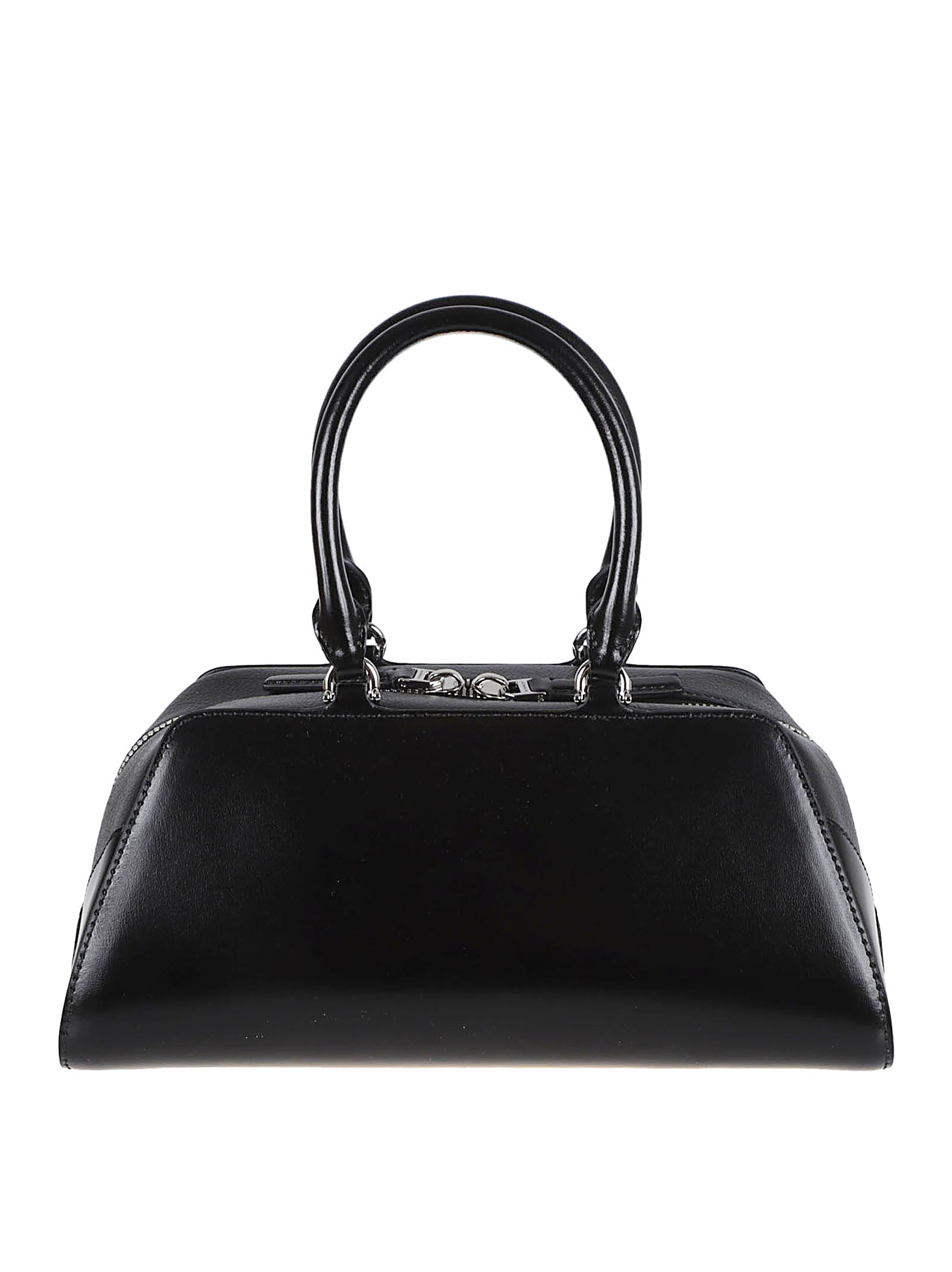 Structured Black Handbag With Silver-Tone Hardware