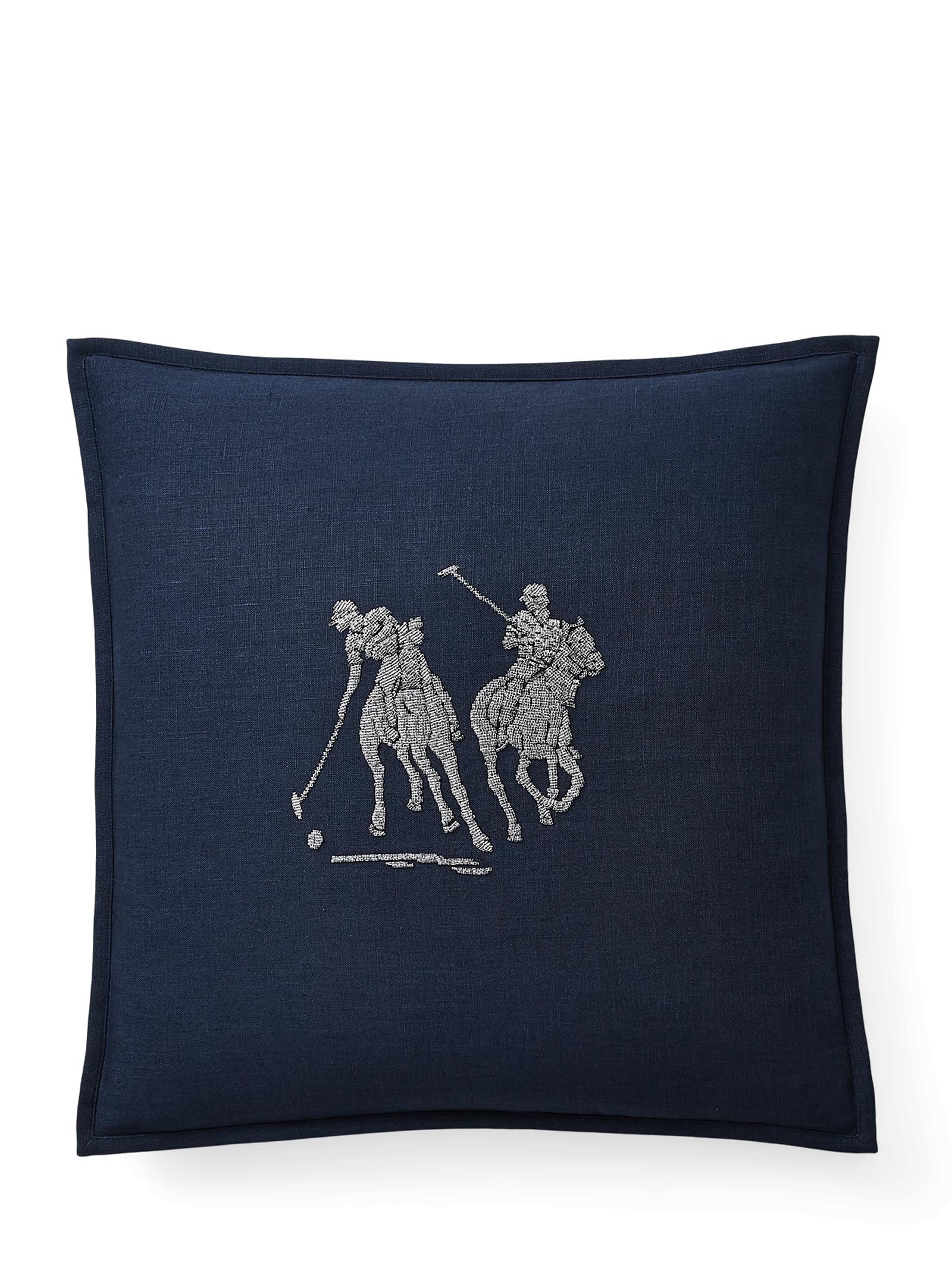 Deep Blue Linen Pillow with Beaded Polo Graphic