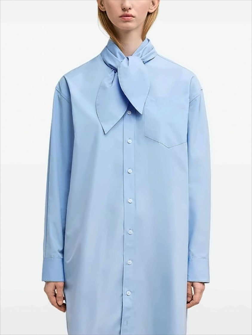 Light Blue Long-Sleeve Shirt With Oversized Bow Tie Detail
