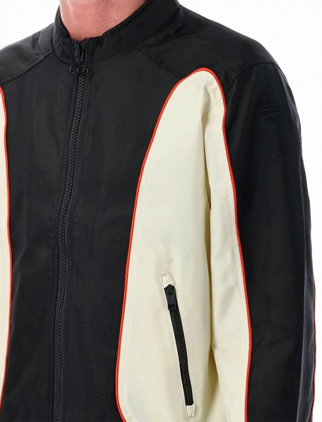 Contrast Panel Black Casual Jacket With Red Trimming