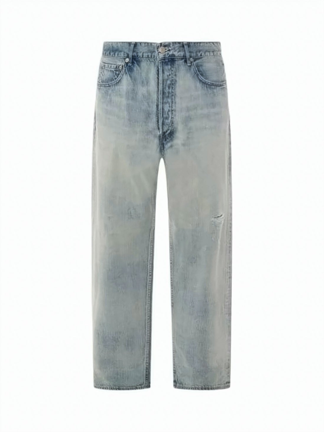 Relaxed Straight-Leg Denim Pants with Subtle Distressing