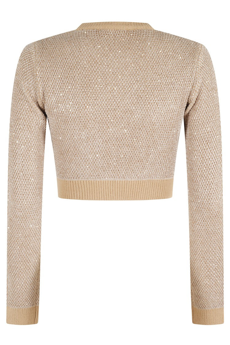 Cropped Honey Knit Sweater With All-Over Sequins