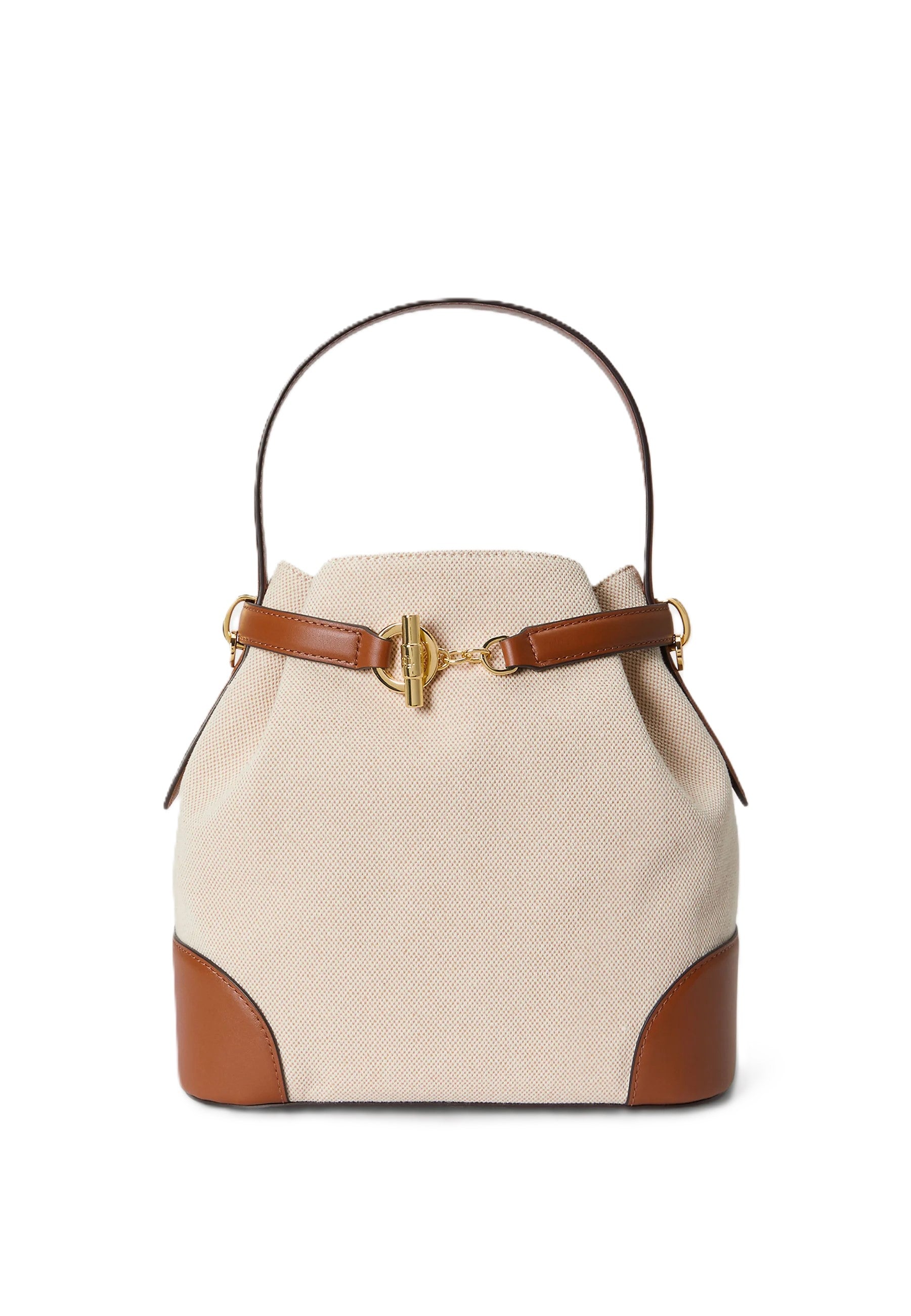 Structured Handbag with Textured Fabric and Leather Accents