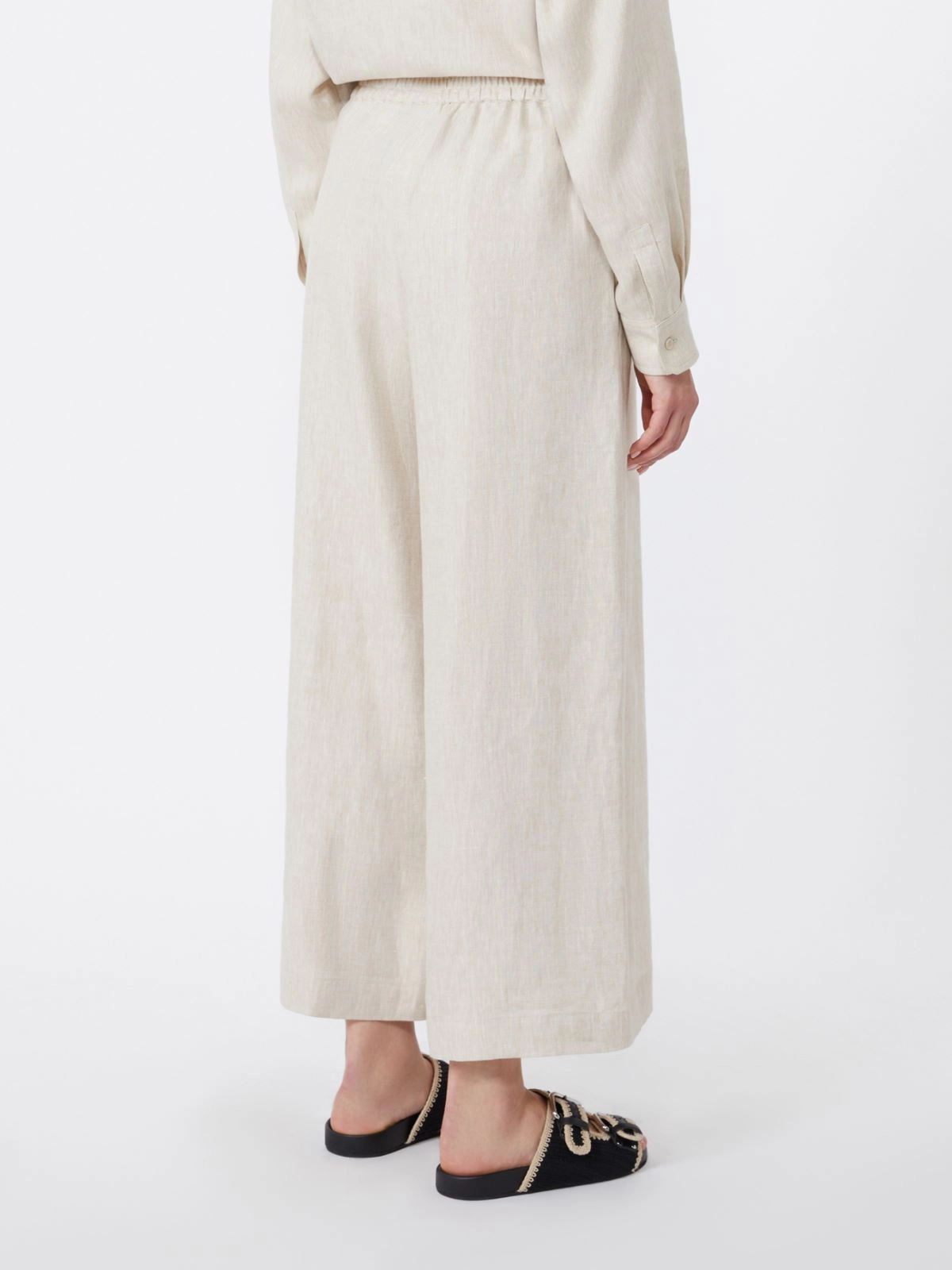Wide-Leg Cropped Pants with Elastic Waistband