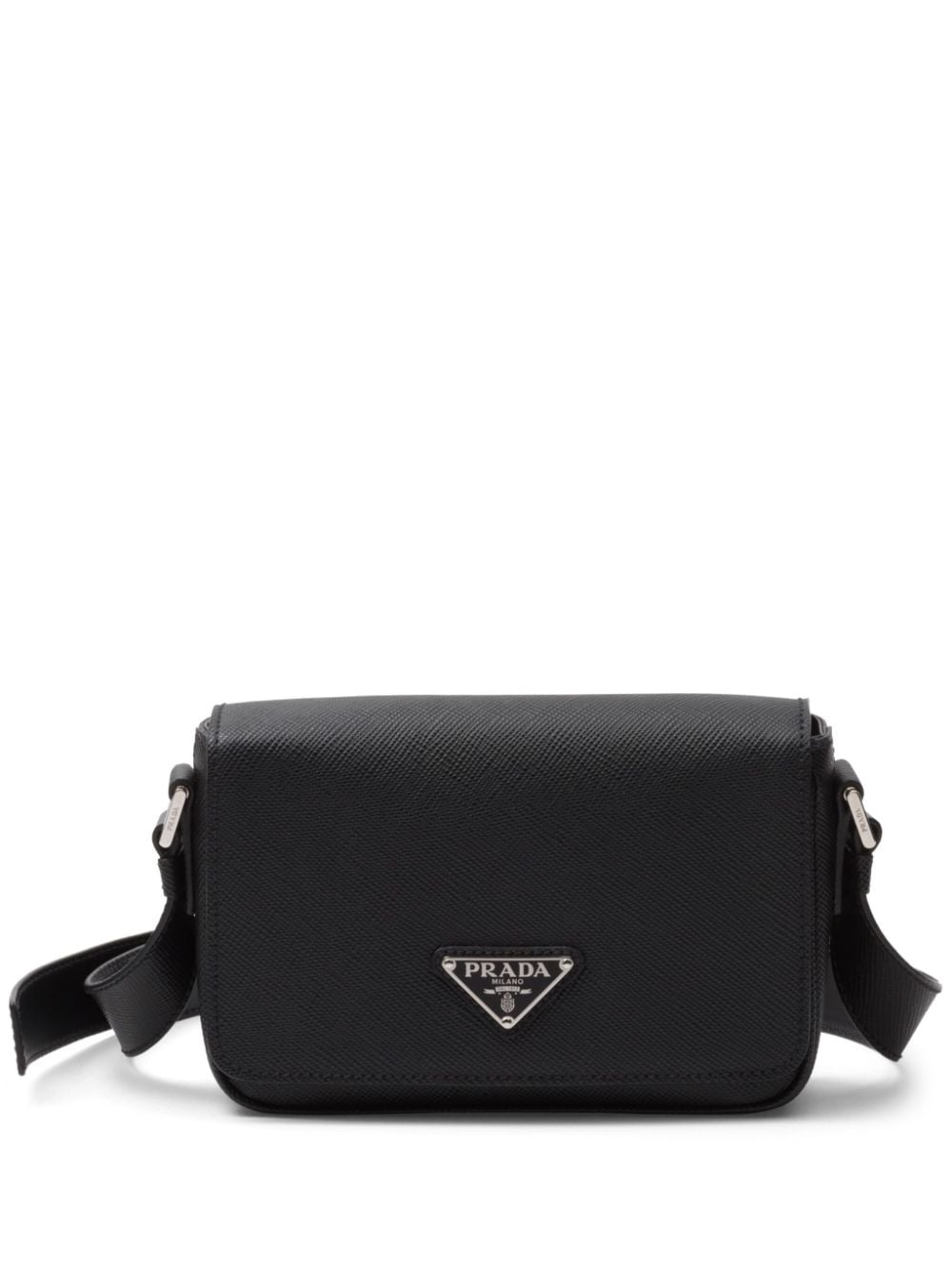 Saffiano enamel triangle logo flap shoulder bag