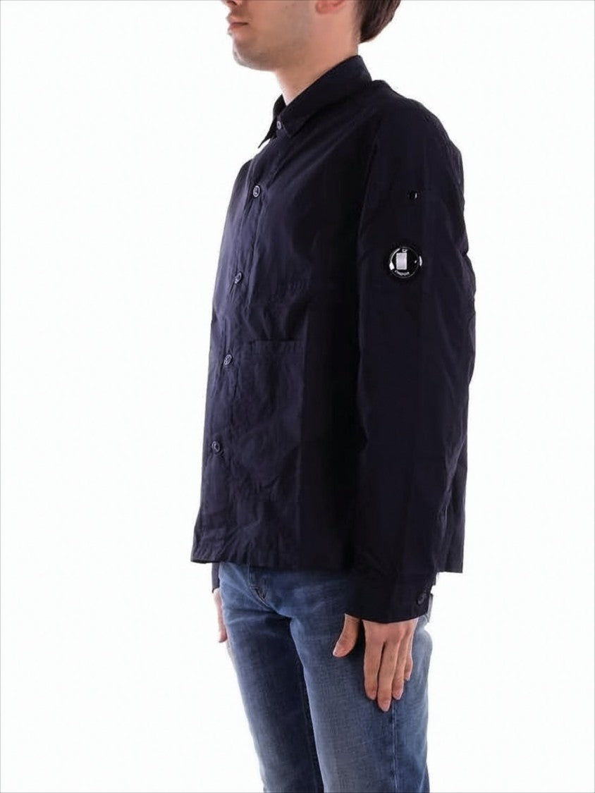 Long-Sleeve Button-Up Shirt with Subtle Logo Patch