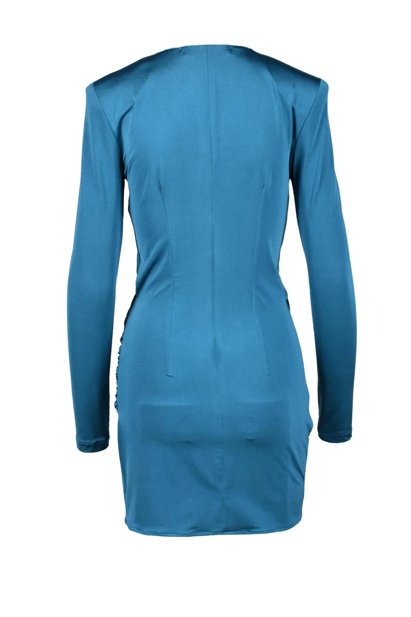 Blue Mini Dress with Deep V-Neckline
