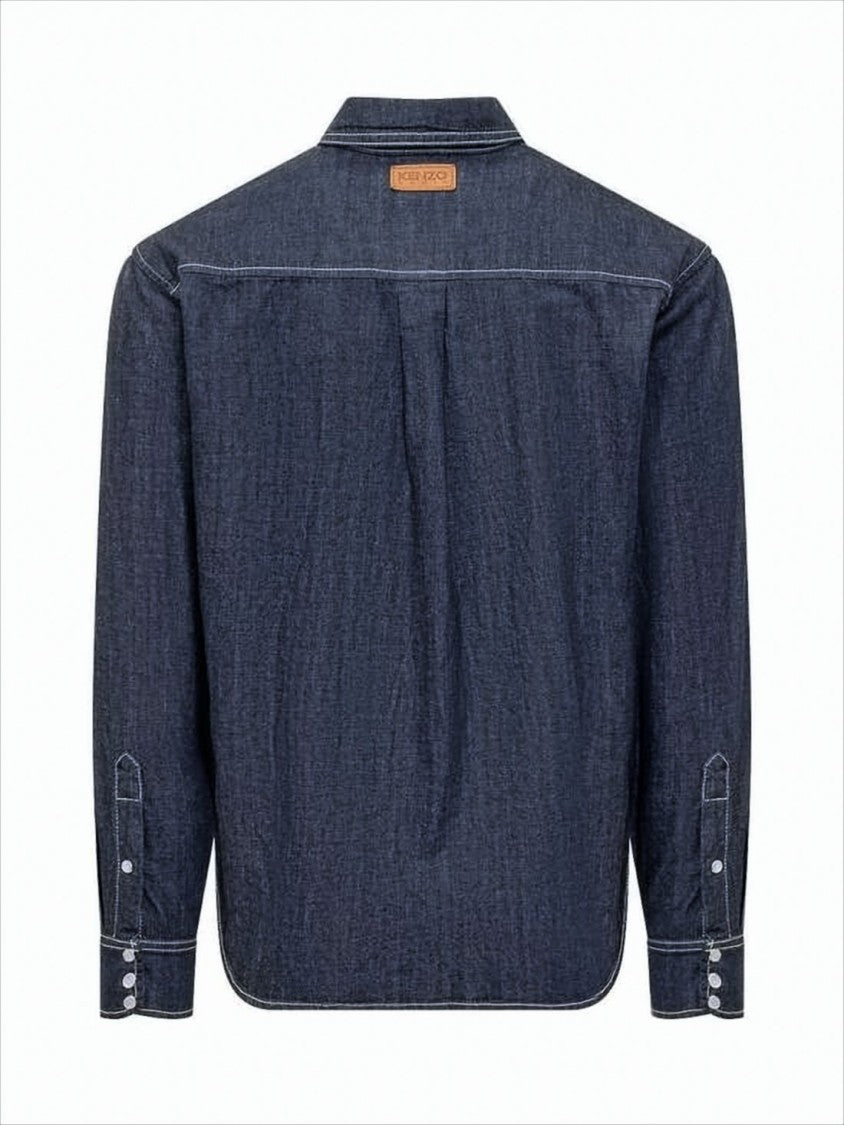 Denim Shirt With Classic Button-Up Design And Embroidered Detail