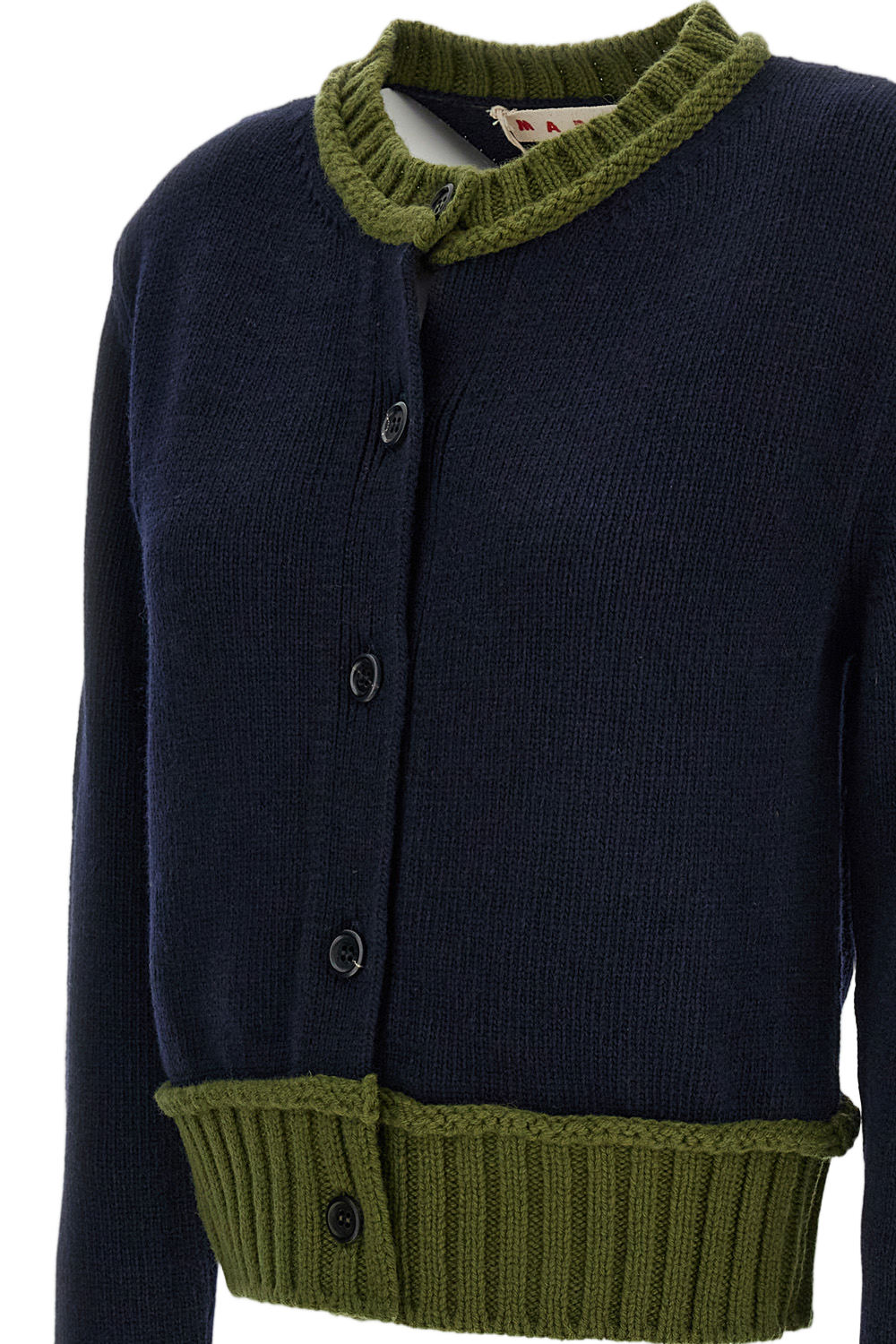 Blue Crew-Neck Boxy Fit Cardigan