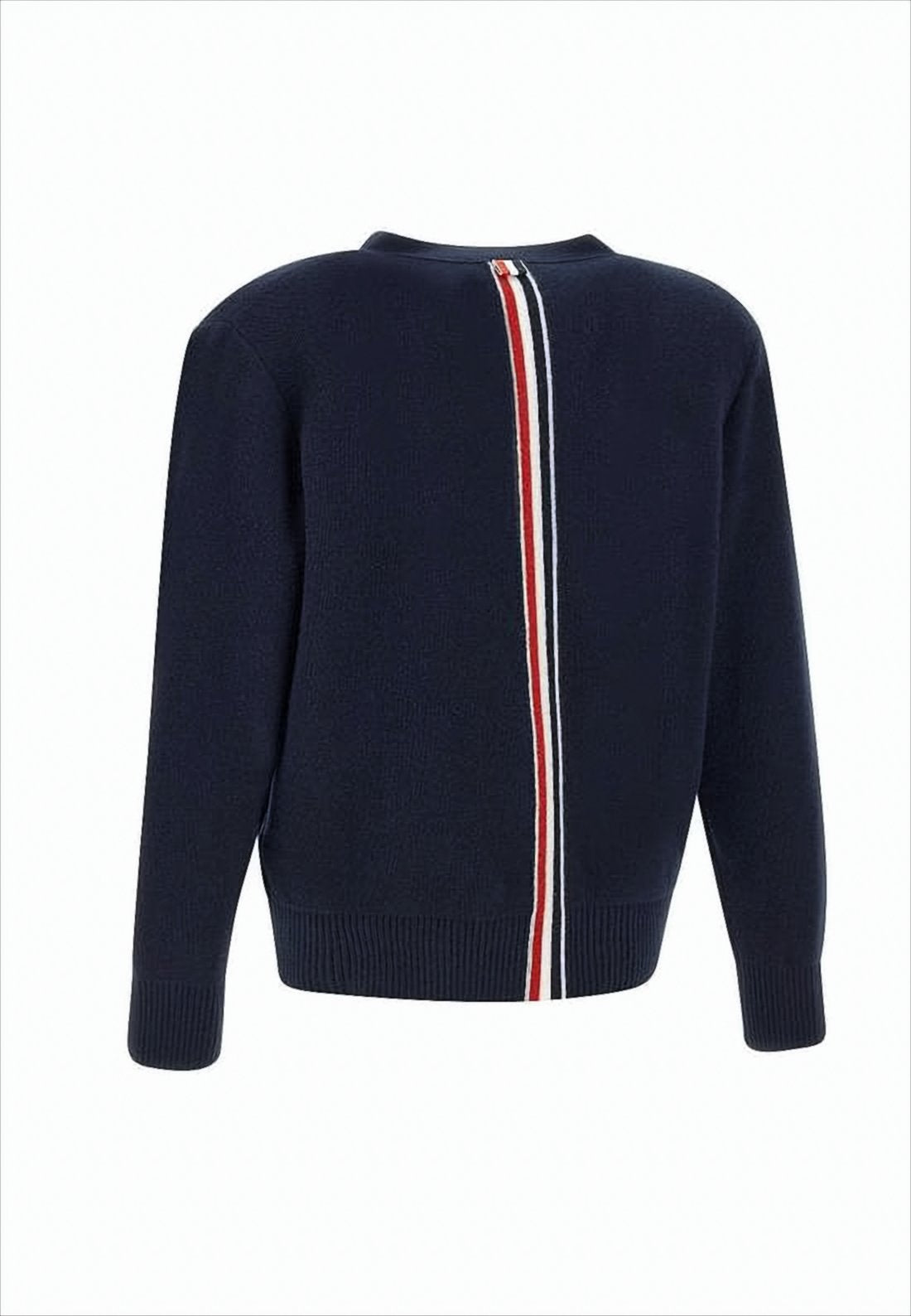 Classic V-Neck Wool Cardigan with Striped Back Detail