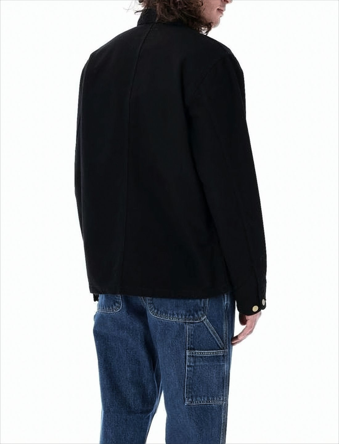 Black Cotton Jacket with Classic Collar