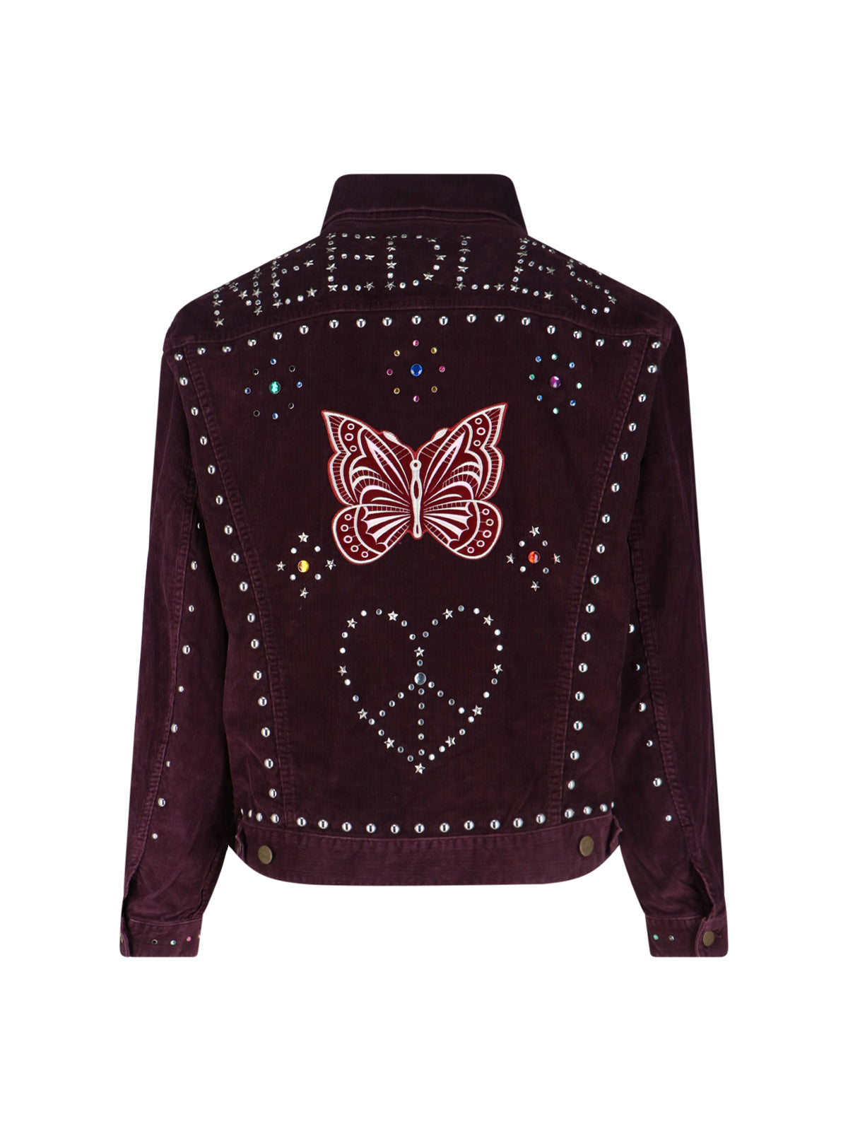 Purple Cotton Blend Corduroy Studs Jacket