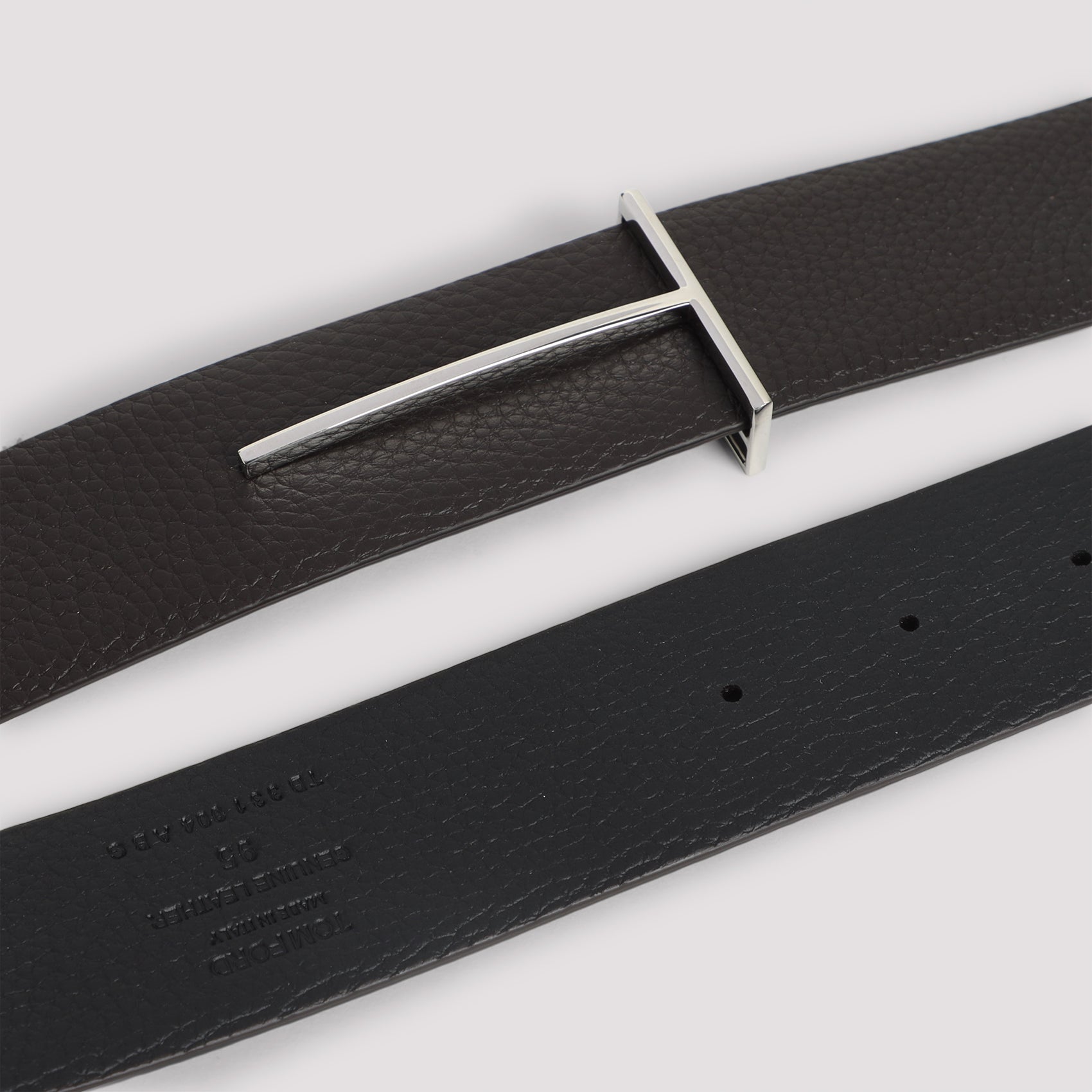 Textured Calf Leather Belt with Rectangular Metallic Buckle