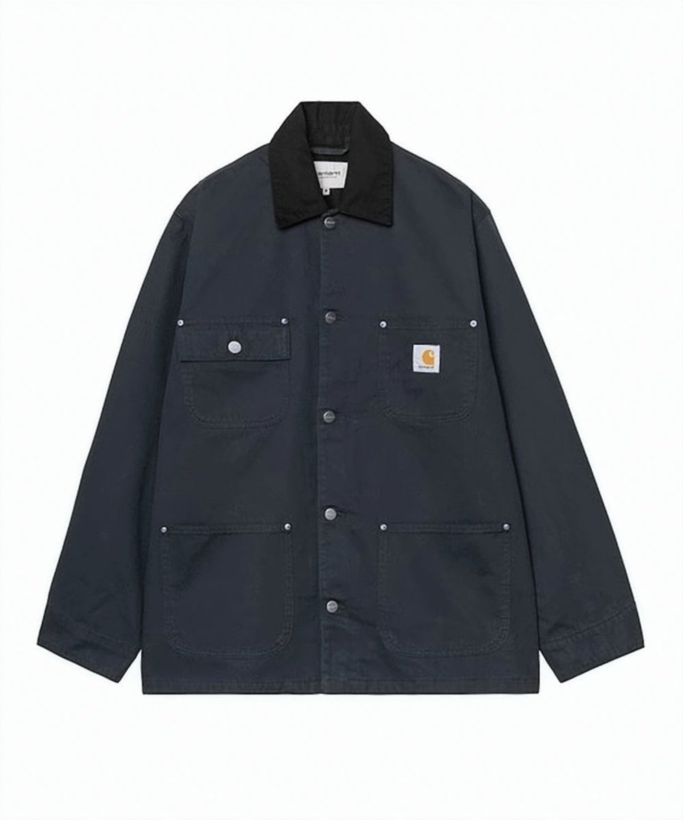 Casual Blue Workwear Jacket with Contrasting Collar