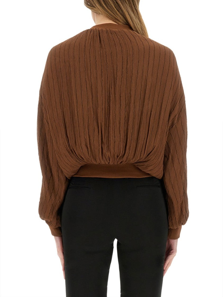 Textured Crinkled Silk Bomber Jacket